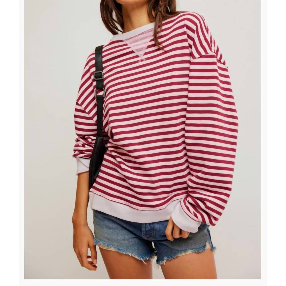 Free People Red and White Striped Sweatshirt